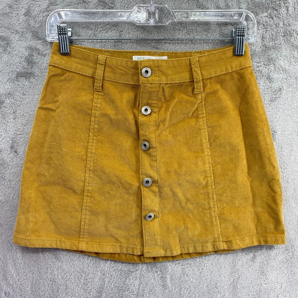 Celebrity Pink REgeneration Women 1 Mustard Corduroy Button Front Mini Skirt